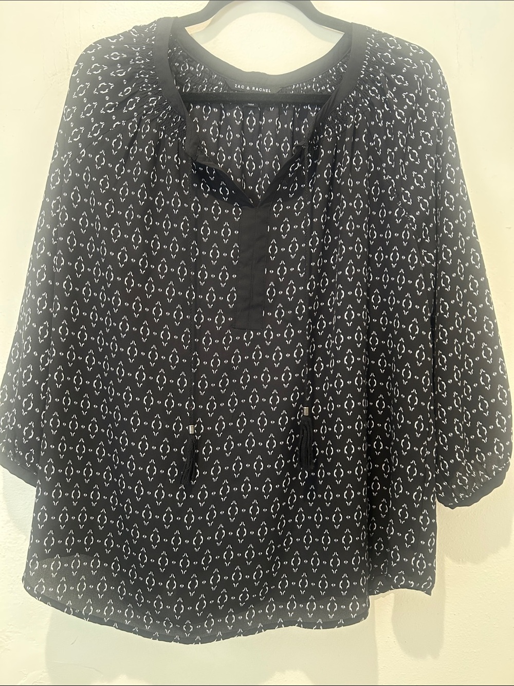 Zac & Rachel Black and White Patterned Split-Neck Tunic